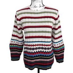 Vintage 1980s Fair Isle Sweater Ribbed Balloon Sleeve Norwegian Multi Womens S